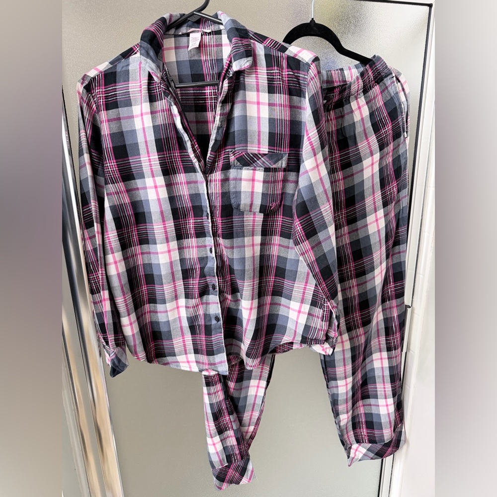 Victoria's Secret Pink and Gray Plaid Pajama Top